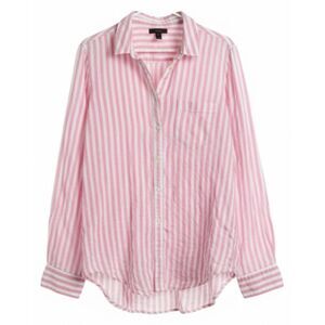 J.Crew Womens large tall Oxford shirt 100% linen pink white stripe minimalist